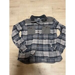 Columbia Mens‎ Flannel Shirt Jacket Fleece Collar Gray Plaid Button Down L